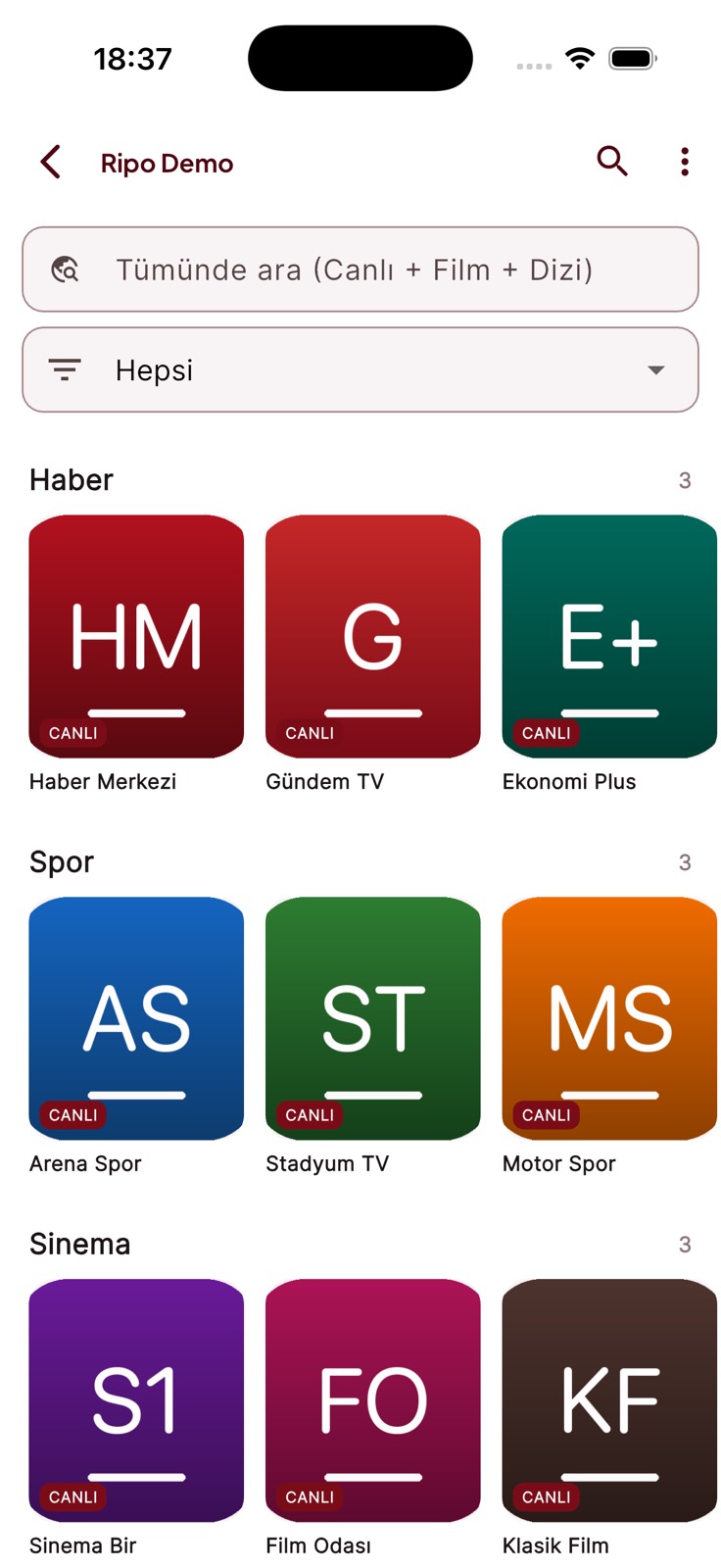 Ripo TV — iPhone kanallar